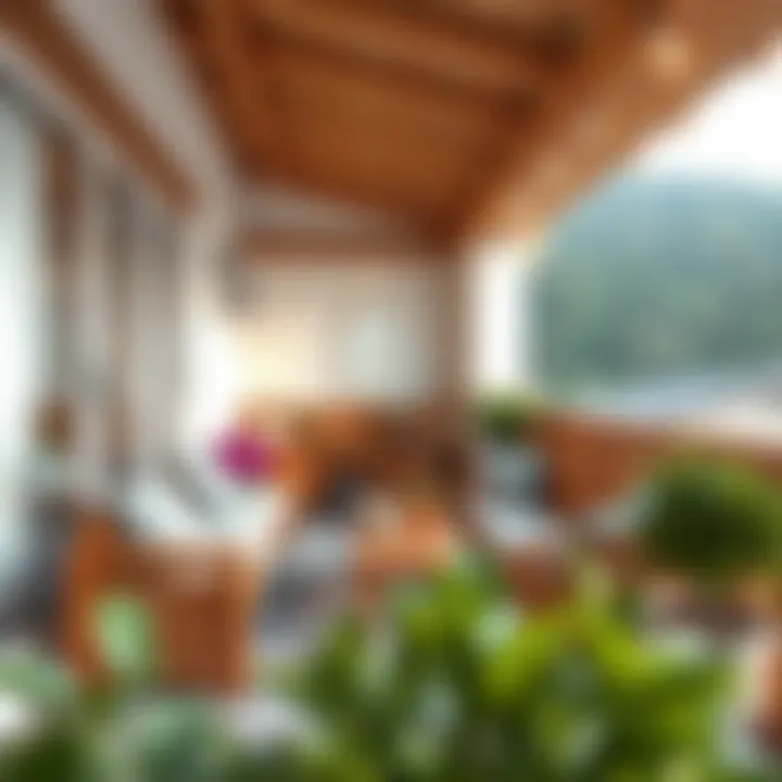 Cozy wooden balcony setup with seating