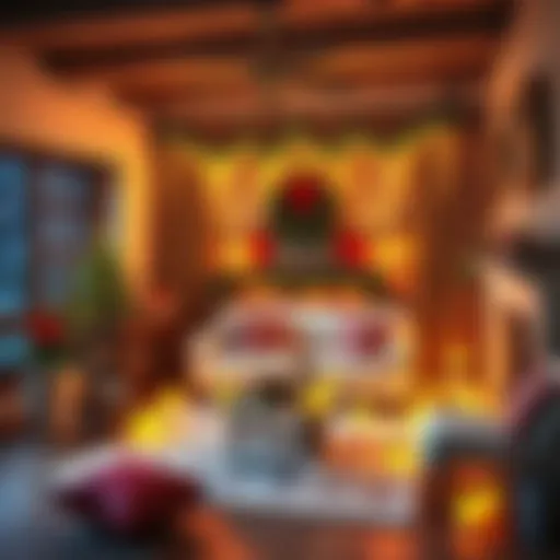 A beautifully decorated living room with twinkling Christmas lights.