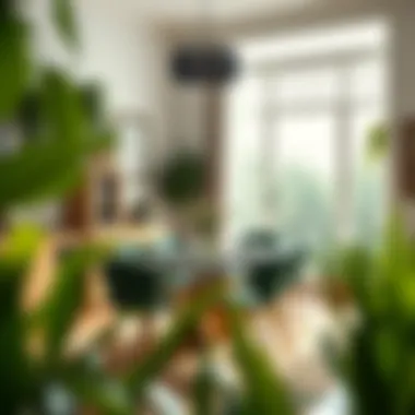 Dining area adorned with shades of green and earth tones