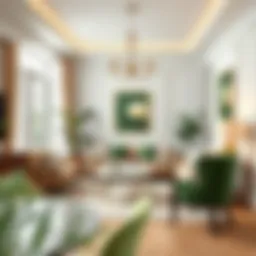 Elegant living room featuring green and neutral colors