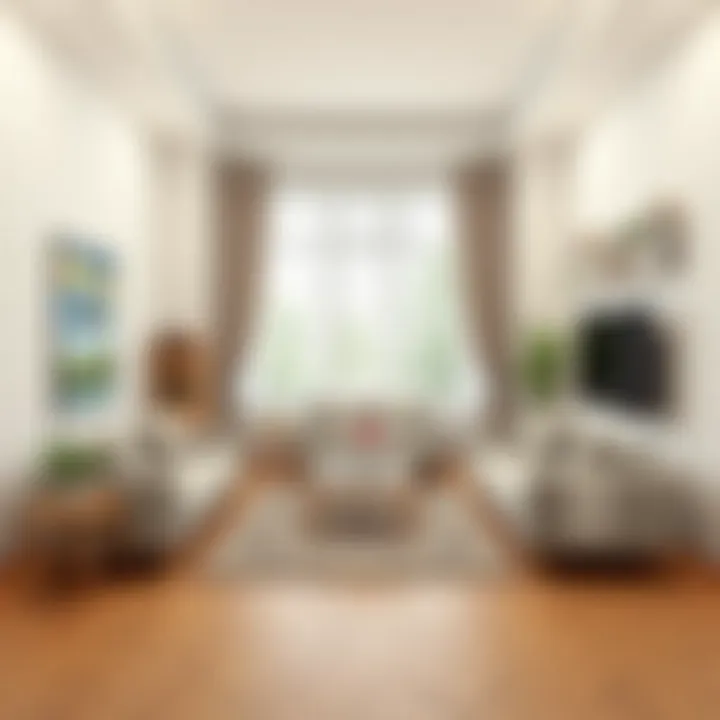 Functional furniture arrangement in a rectangular room