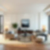 Elegant rectangular living room setup with balanced furniture arrangement