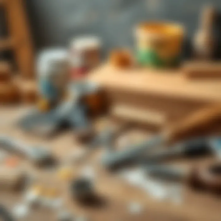 Essential Tools for Wood Painting Projects DIY tools and materials laid out for a painting project