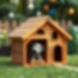 A well-crafted wooden dog house with a sloped roof