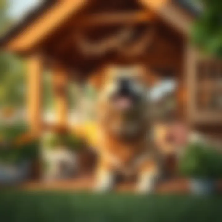 Happy Dog in a Custom Built House A dog enjoying its cozy house outdoors