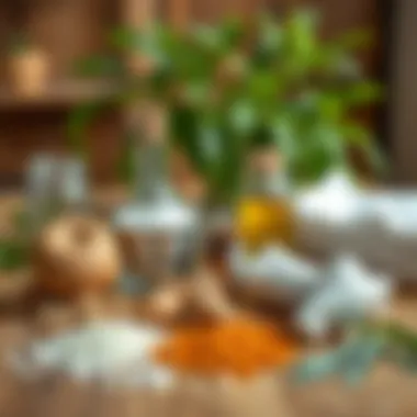 Natural ingredients for stain removal laid out on a table