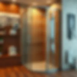 Shower cabin with mineral deposits