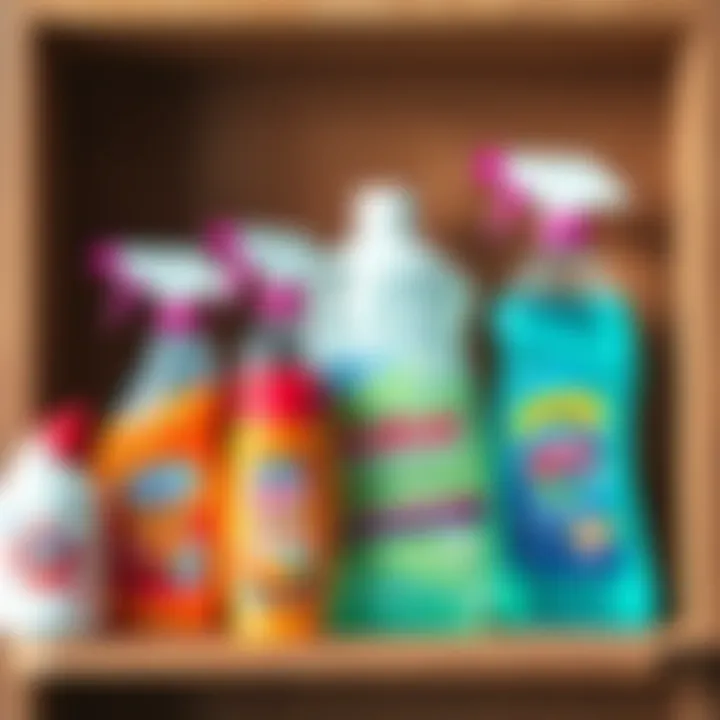 Chemical cleaning products on a shelf