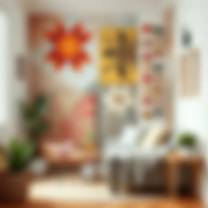 A cozy corner showcasing a unique blend of textures and colors with wall art