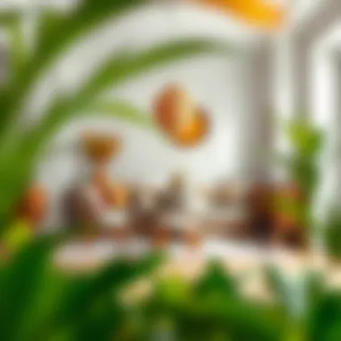 Chic dining area featuring ekru seating and vibrant decor