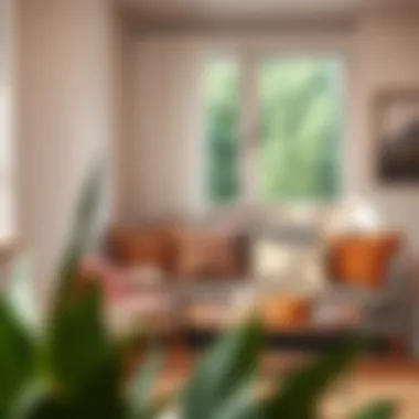 Cozy reading nook with ekru furniture and decorative pillows