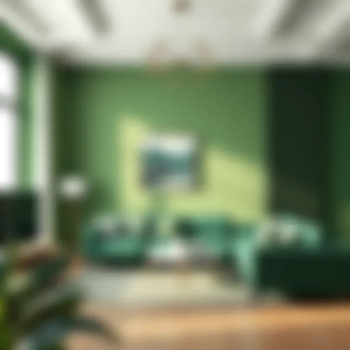 Modern living room design using emerald green
