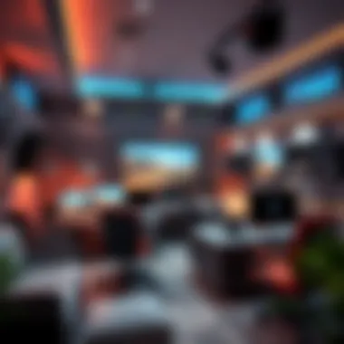 Stylish and Ergonomic Elements in Broadcasting Room Design A stylish broadcasting room with ergonomic equipment and ambient lighting