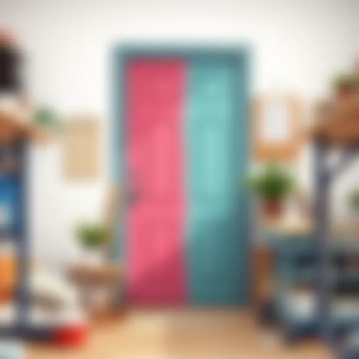 Creative Workspace with Painted Door A creative workspace with a door being painted in a vibrant color