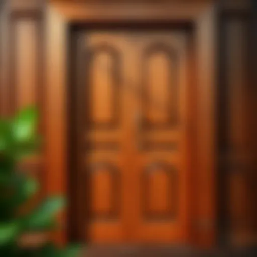 Refinished wooden door showcasing a rich, glossy finish