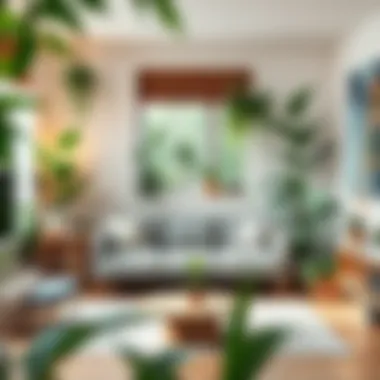 Peaceful Living Room with Indoor Plants A peaceful living room adorned with various indoor plants