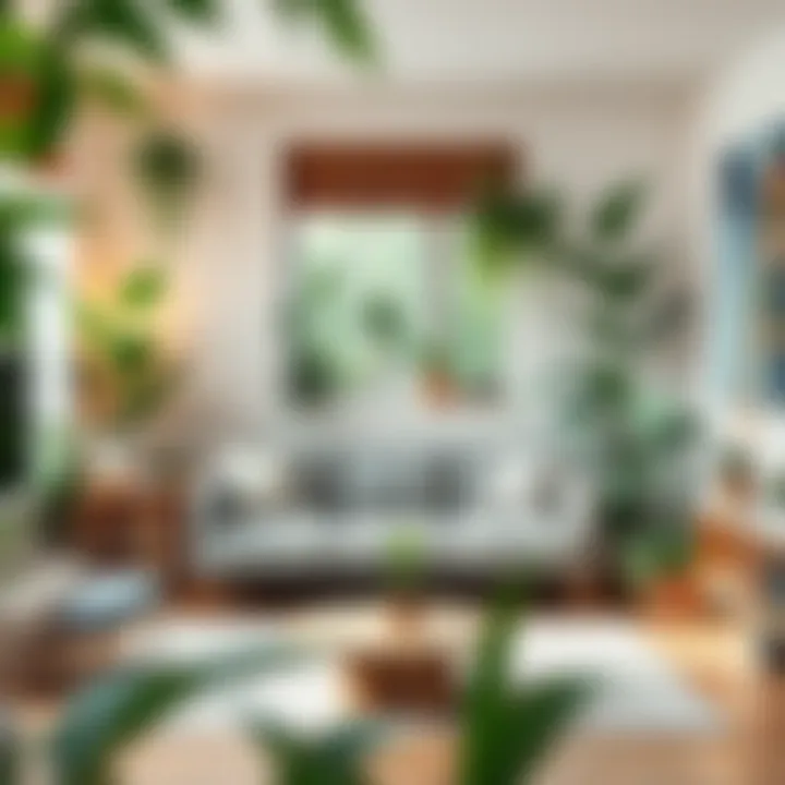 Peaceful Living Room with Indoor Plants A peaceful living room adorned with various indoor plants