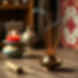 Artistic arrangement of incense sticks and holder