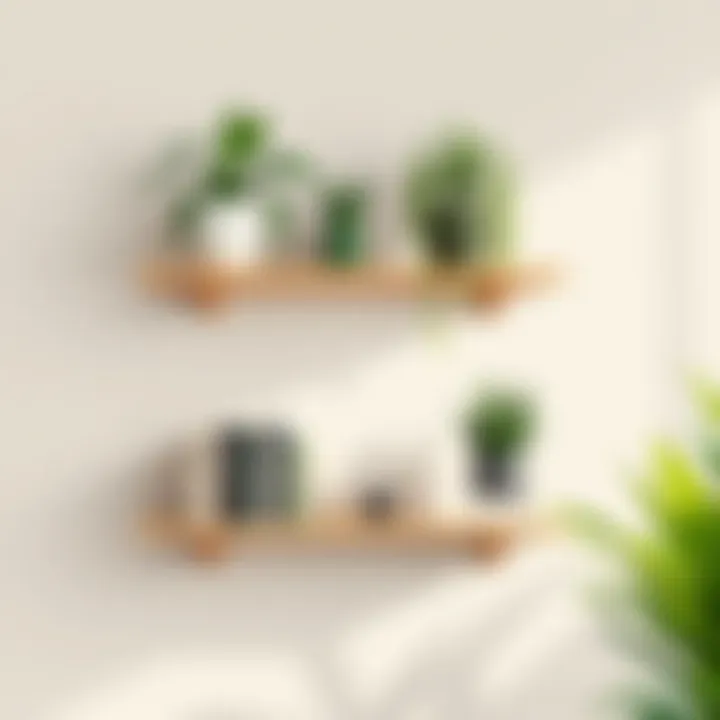 Modern floating shelf with plants and books