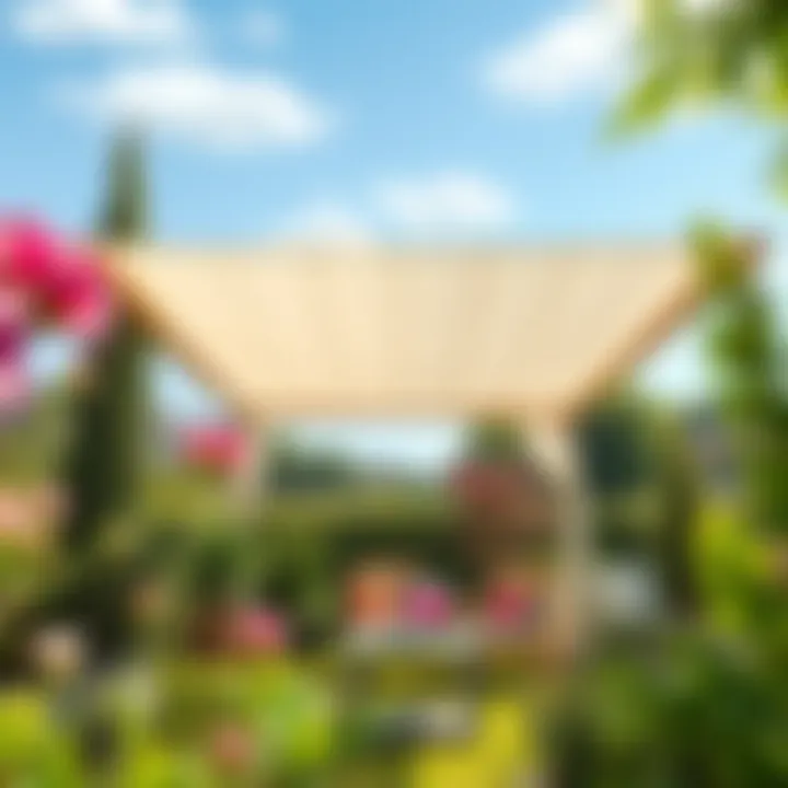 Stylish Overhead Covering in a Garden A tranquil garden space with a stylish overhead covering.