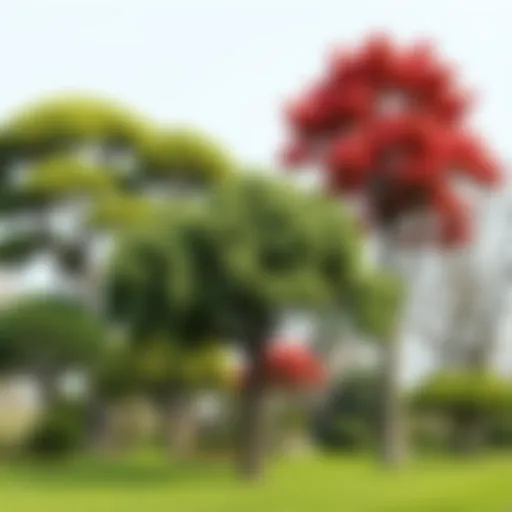 Diverse Garden Tree Varieties Diverse range of garden trees showcasing their unique shapes and features