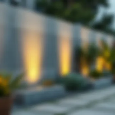 Contemporary concrete garden wall with integrated lighting