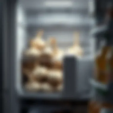 A refrigerator showcasing organized garlic storage