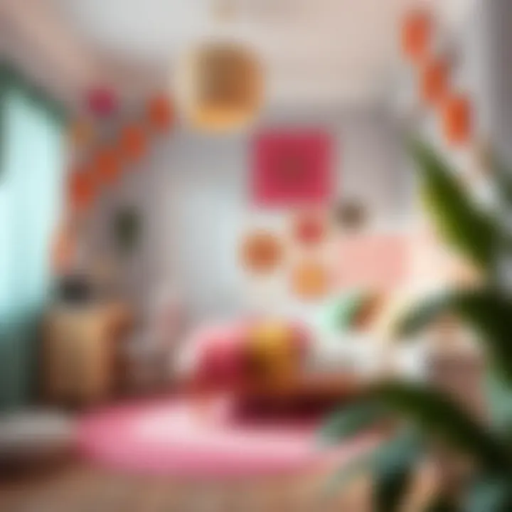 A cozy and colorful teenage bedroom decorated with unique wall patterns