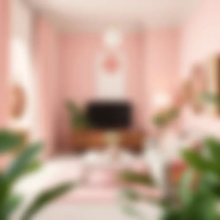 A serene interior showcasing green and pink decor elements