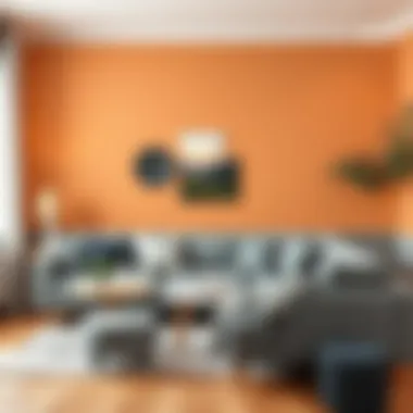 Cozy ambiance created by gray sofas and warm wall tones