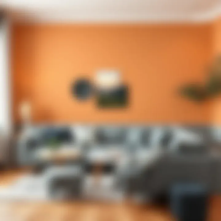 Cozy ambiance created by gray sofas and warm wall tones