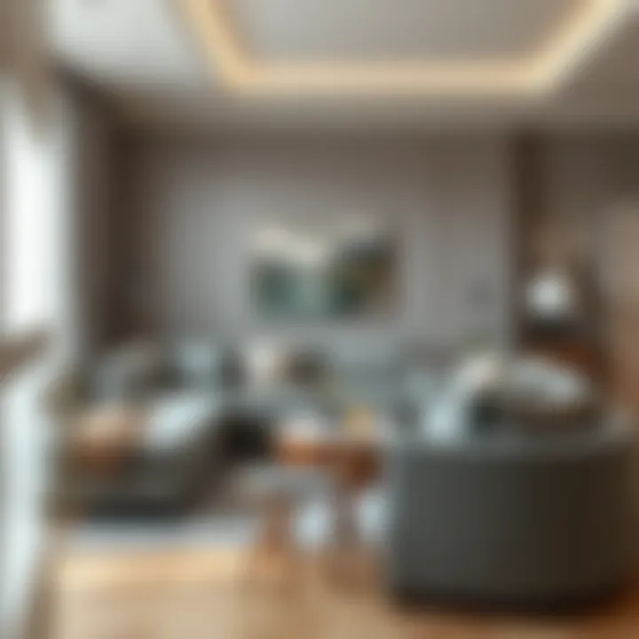 Elegant living room featuring gray sofas and complementary wall colors