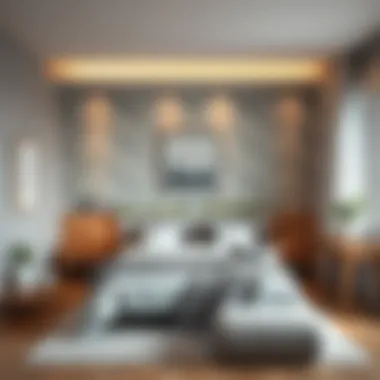 Cozy bedroom designed with gray accents and soft textures