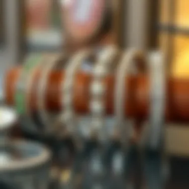 A collection of polished silver bracelets displayed elegantly