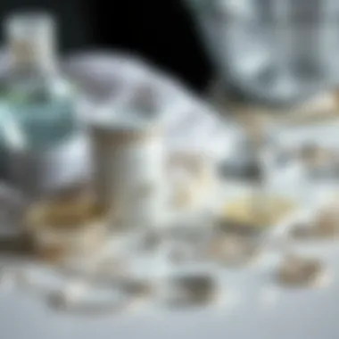 A clean surface with silver jewelry cleaning supplies arranged