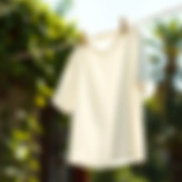 A pristine white shirt hanging to dry in sunlight