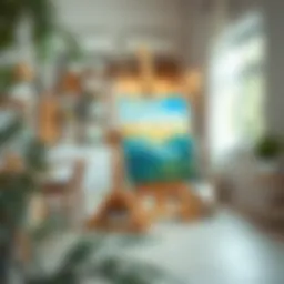 A serene painting setup with easel and canvas