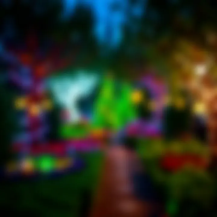 Garden of Lights A garden illuminated with colorful holiday lights creating a magical atmosphere.