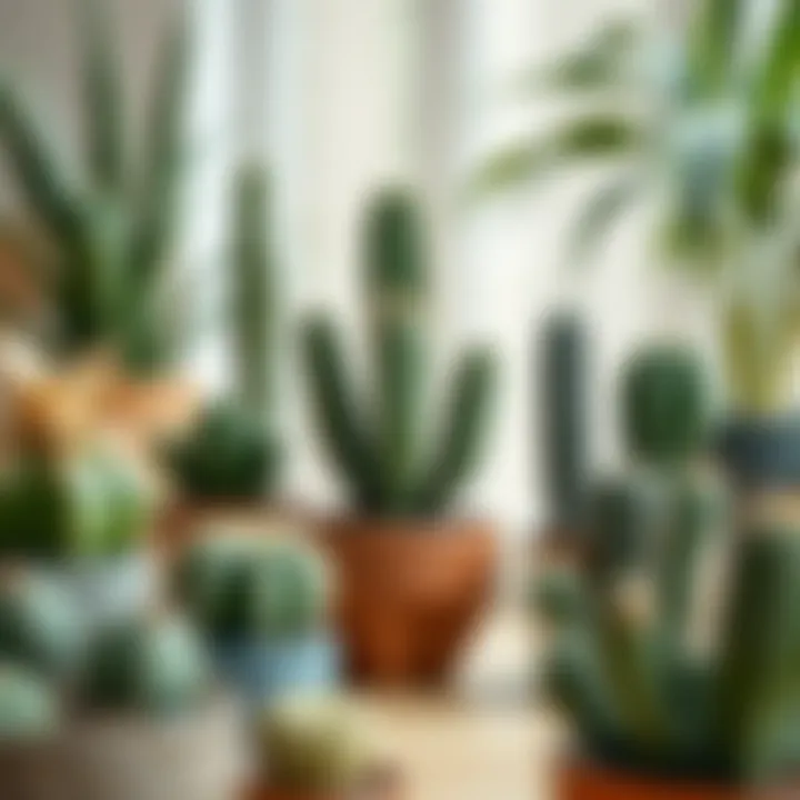 Cacti arranged in a decorative indoor setting