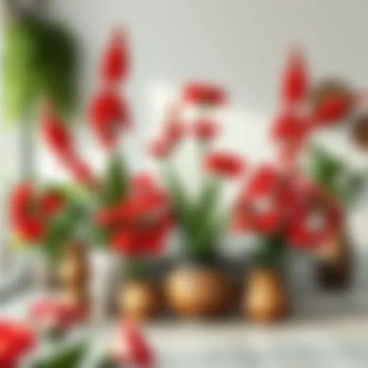 Artistic Display of Red Flora Indoors Creative indoor arrangement featuring red flowering plants
