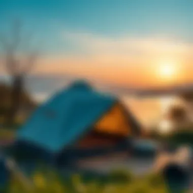 Tent setup at a picturesque camping area near water in İstanbul