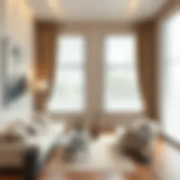 Elegant living room featuring stylish jalousie blinds