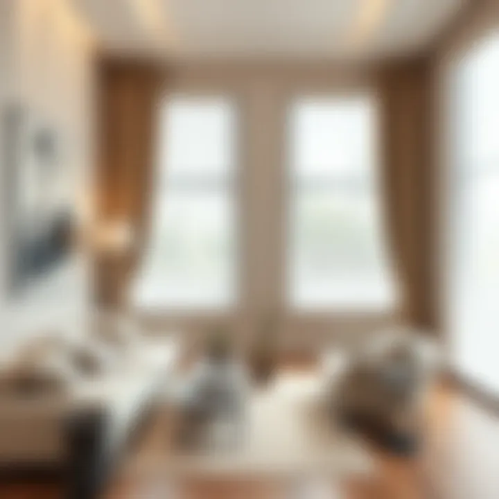 Elegant living room featuring stylish jalousie blinds