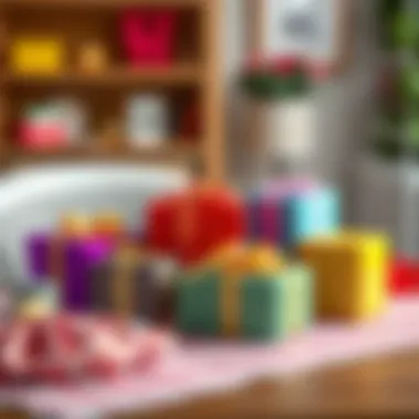 Colorful gift boxes and accessories on a table
