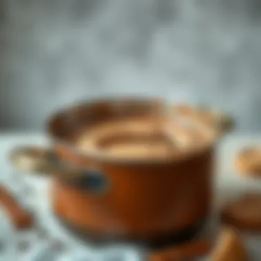 Rich and creamy cocoa mixture bubbling in a pot