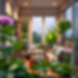 Cozy enclosed balcony with plants and seating area