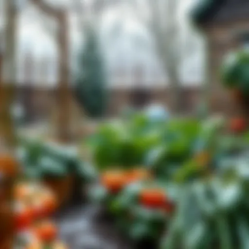 Lush winter vegetable garden under snow