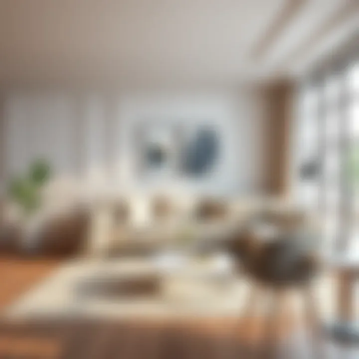 Elegant living room with a neutral colored sofa