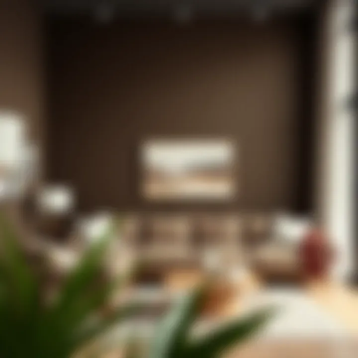 A beautifully painted dark brown wall that adds warmth to a modern living room