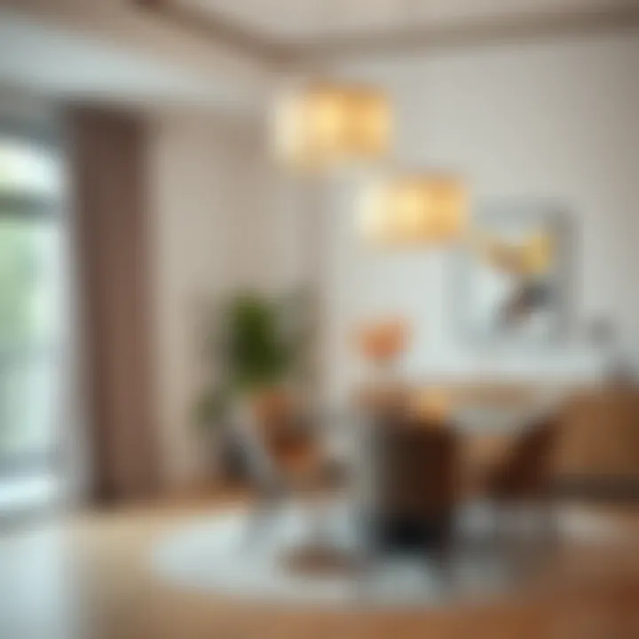 Elegant Floor Lamp Enhancing Dining Area Ambiance A beautifully designed floor lamp enhancing the ambiance of a dining area